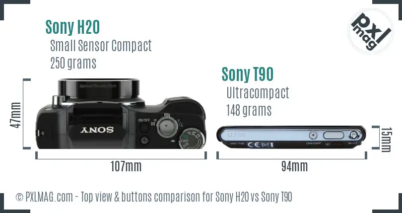 Sony H20 vs Sony T90 top view buttons comparison