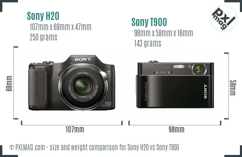 Sony H20 vs Sony T900 size comparison