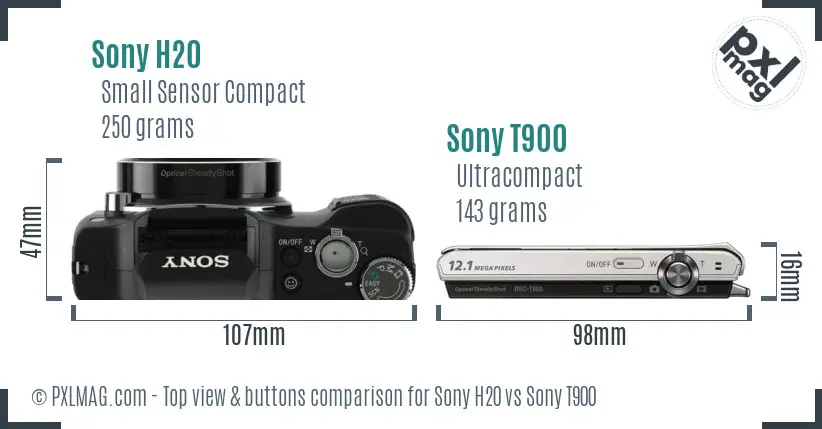 Sony H20 vs Sony T900 top view buttons comparison