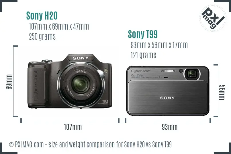 Sony H20 vs Sony T99 size comparison