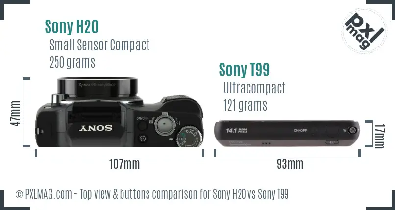 Sony H20 vs Sony T99 top view buttons comparison
