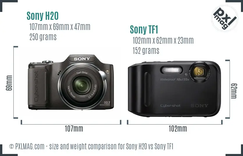 Sony H20 vs Sony TF1 size comparison