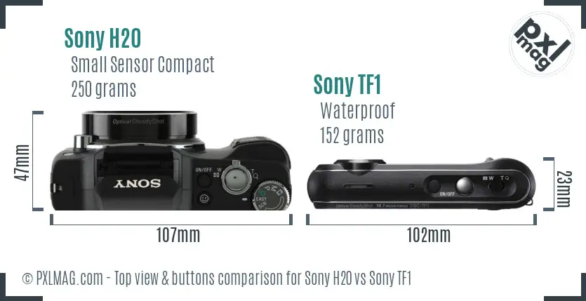 Sony H20 vs Sony TF1 top view buttons comparison