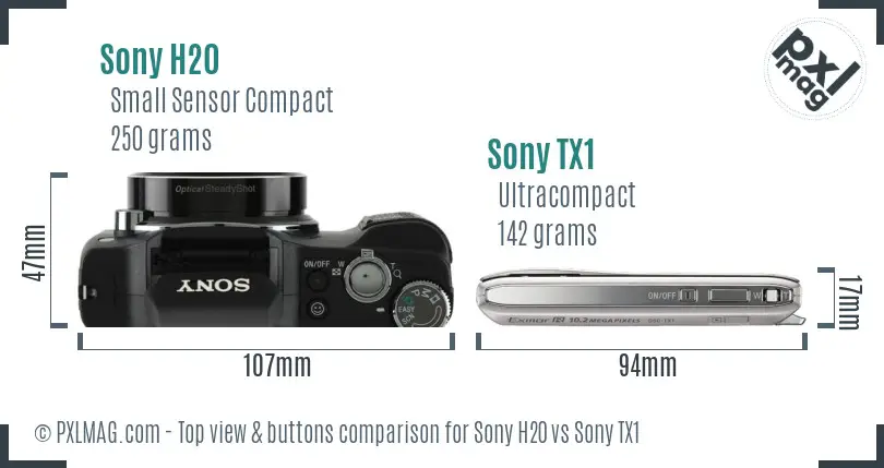 Sony H20 vs Sony TX1 top view buttons comparison