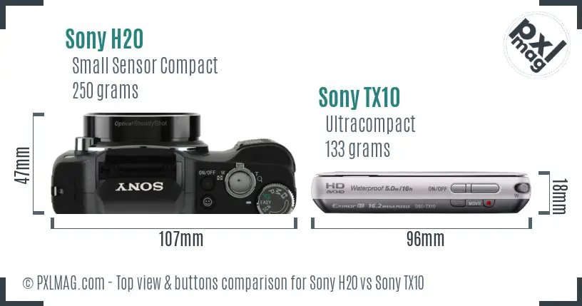 Sony H20 vs Sony TX10 top view buttons comparison