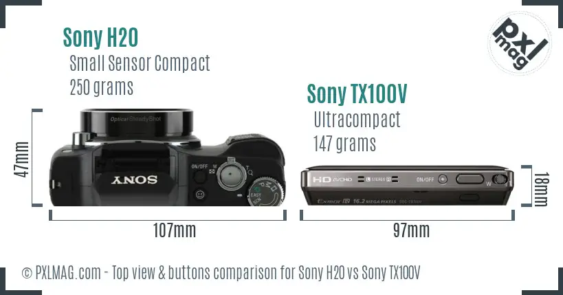 Sony H20 vs Sony TX100V top view buttons comparison