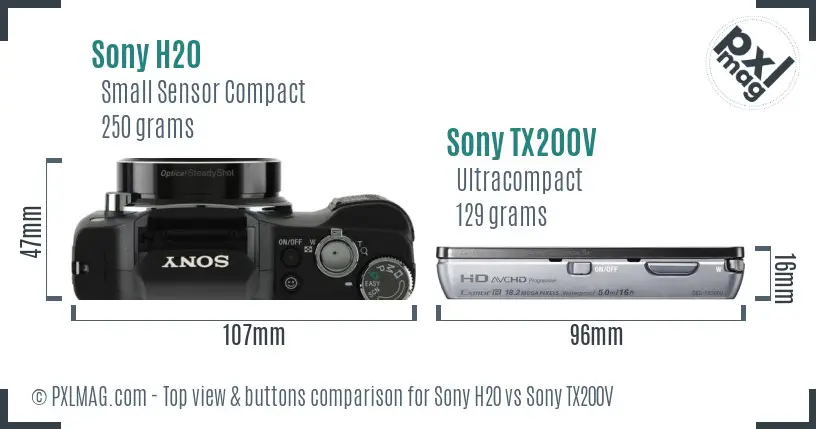 Sony H20 vs Sony TX200V top view buttons comparison