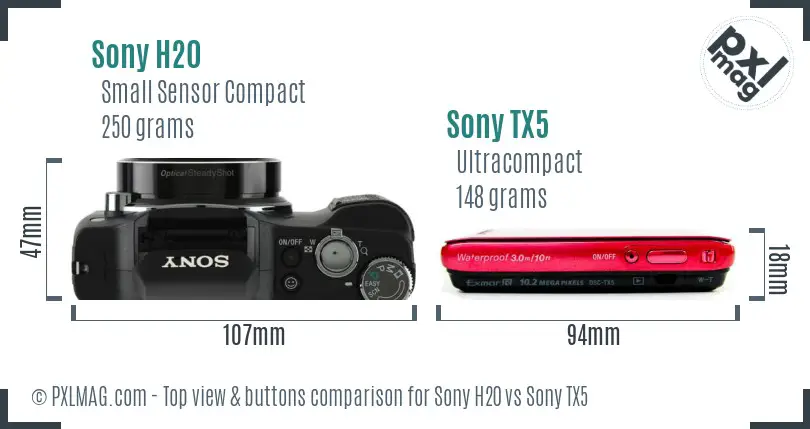 Sony H20 vs Sony TX5 top view buttons comparison