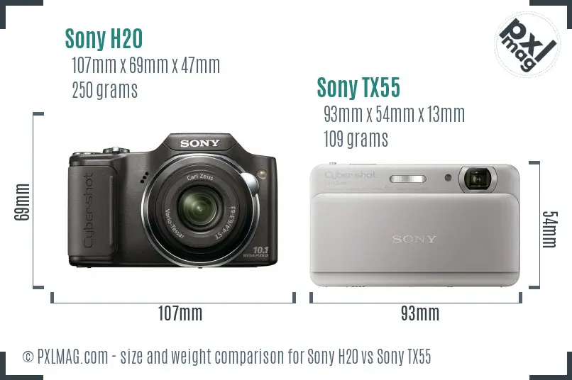 Sony H20 vs Sony TX55 size comparison