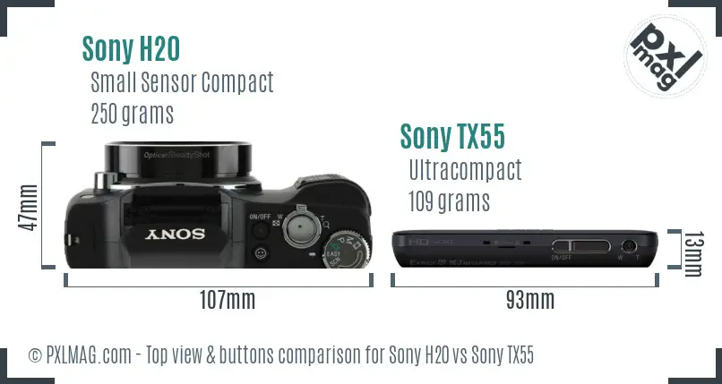 Sony H20 vs Sony TX55 top view buttons comparison