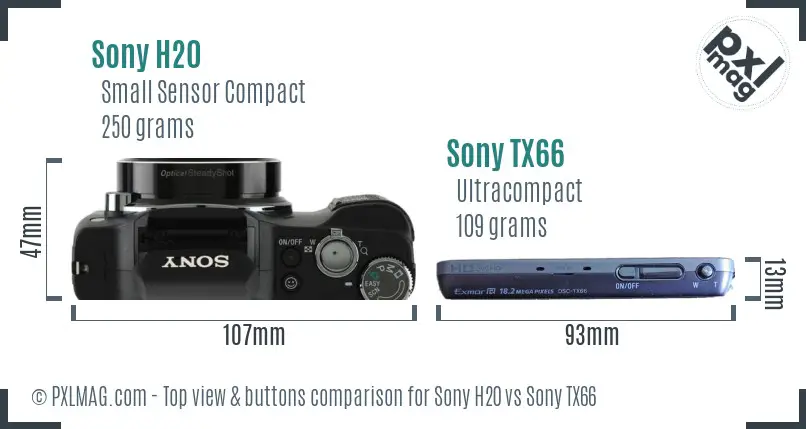 Sony H20 vs Sony TX66 top view buttons comparison