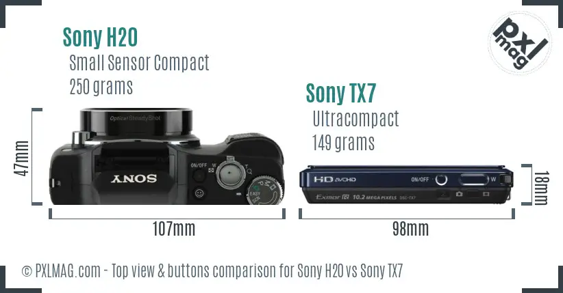 Sony H20 vs Sony TX7 top view buttons comparison