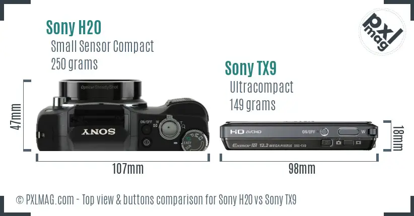 Sony H20 vs Sony TX9 top view buttons comparison
