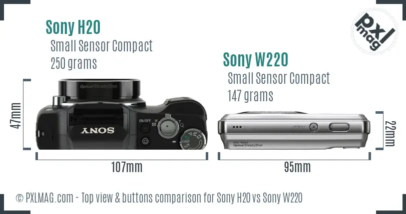 Sony H20 vs Sony W220 top view buttons comparison