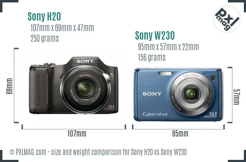 Sony H20 vs Sony W230 size comparison