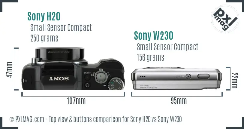 Sony H20 vs Sony W230 top view buttons comparison