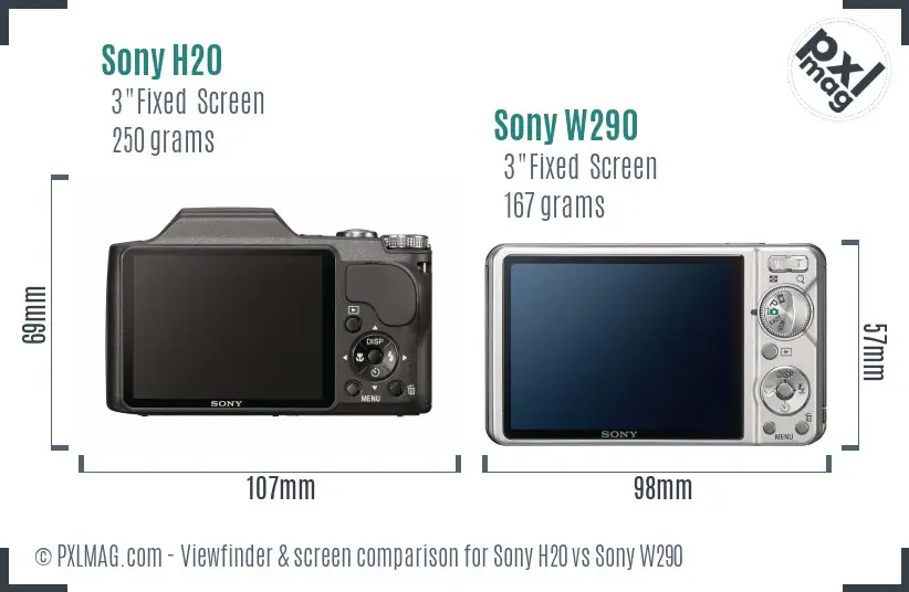 Sony H20 vs Sony W290 Screen and Viewfinder comparison