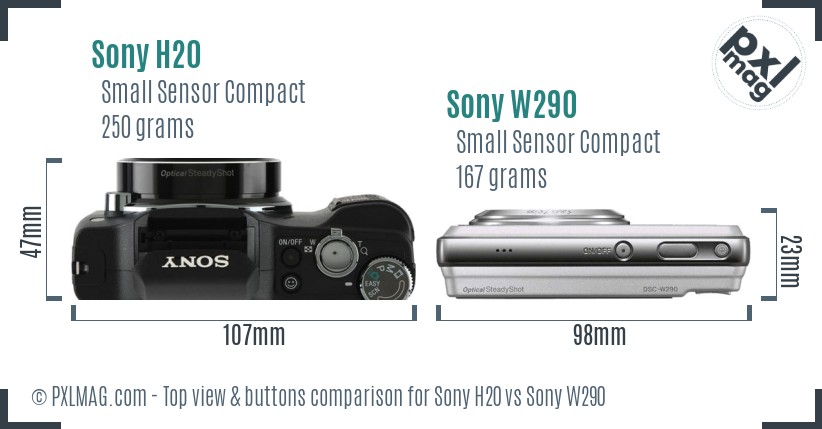 Sony H20 vs Sony W290 top view buttons comparison