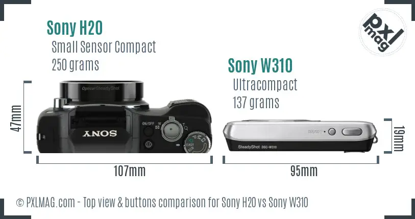 Sony H20 vs Sony W310 top view buttons comparison