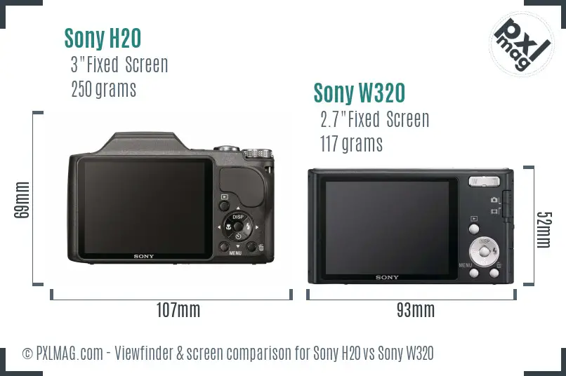 Sony H20 vs Sony W320 Screen and Viewfinder comparison