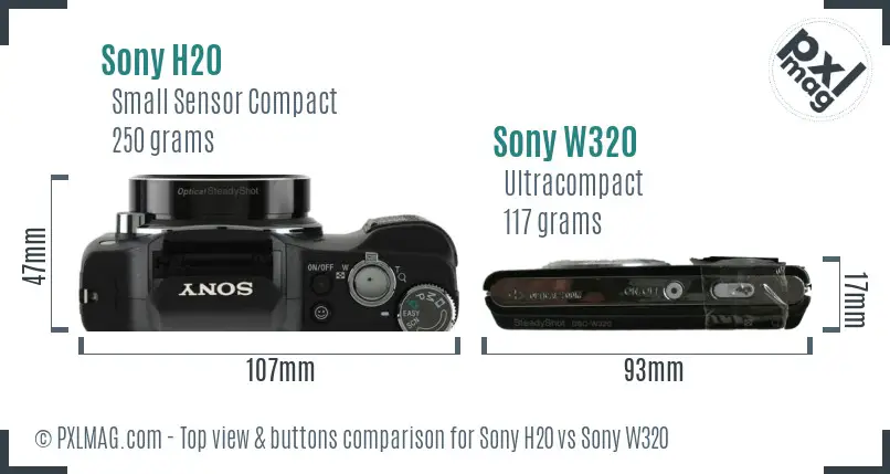 Sony H20 vs Sony W320 top view buttons comparison