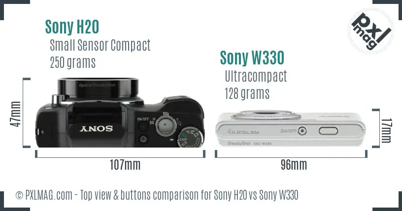 Sony H20 vs Sony W330 top view buttons comparison