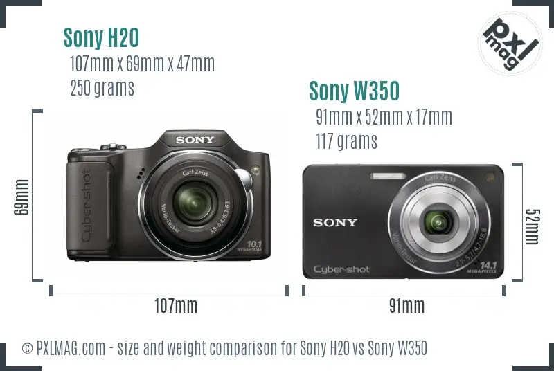 Sony H20 vs Sony W350 size comparison