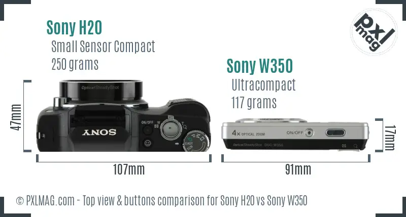 Sony H20 vs Sony W350 top view buttons comparison