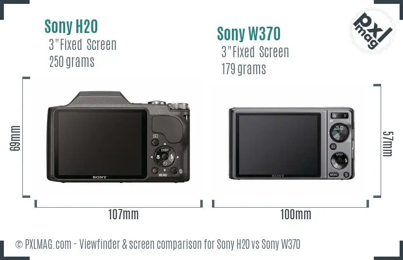 Sony H20 vs Sony W370 Screen and Viewfinder comparison