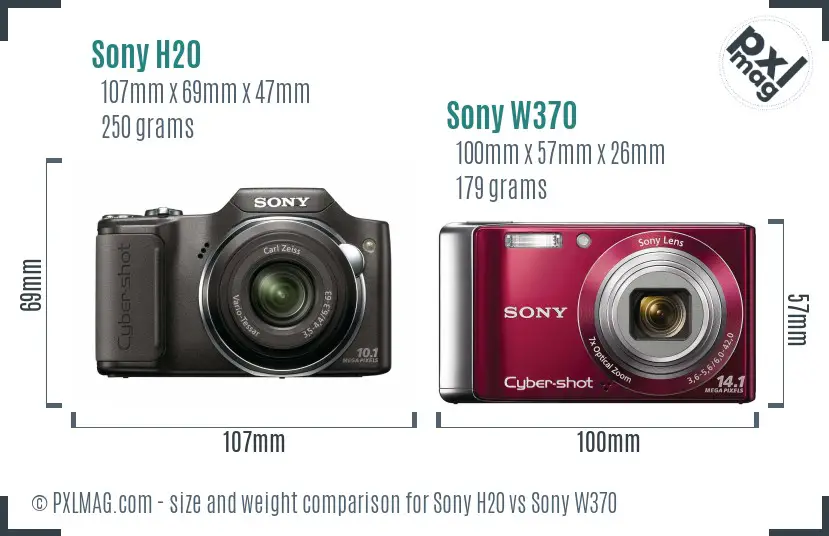 Sony H20 vs Sony W370 size comparison