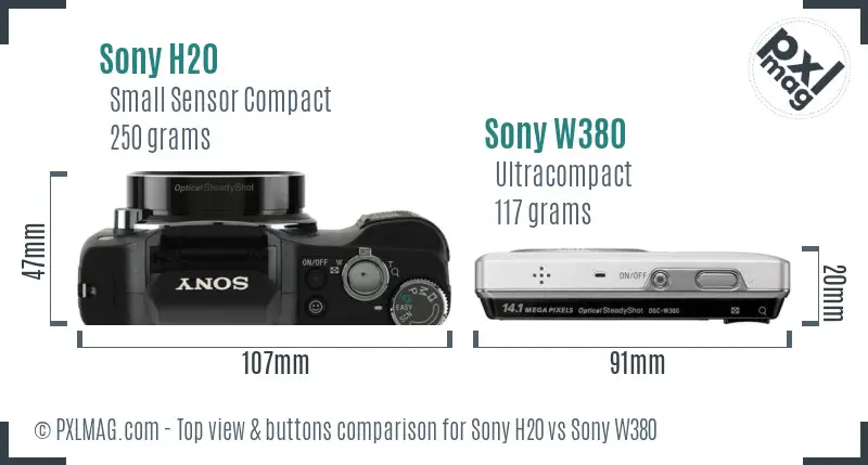 Sony H20 vs Sony W380 top view buttons comparison