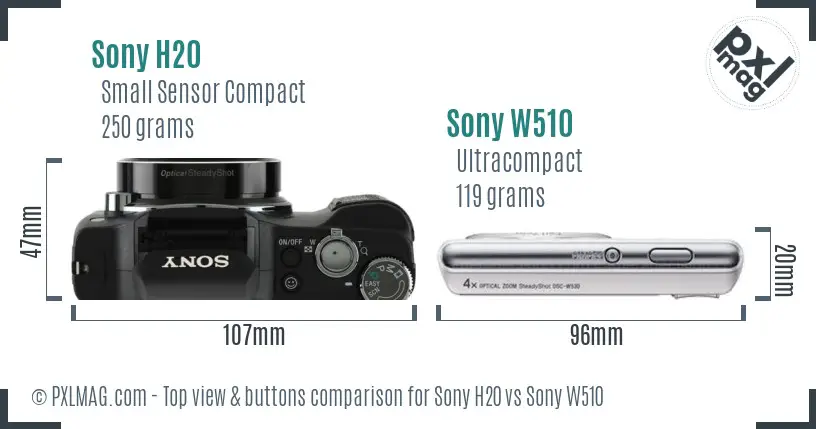 Sony H20 vs Sony W510 top view buttons comparison