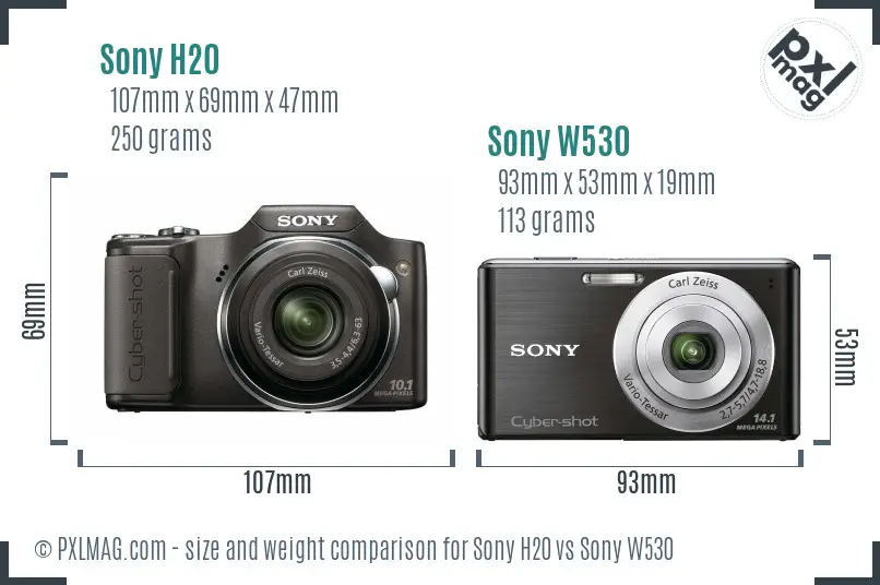 Sony H20 vs Sony W530 size comparison
