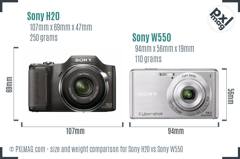 Sony H20 vs Sony W550 size comparison