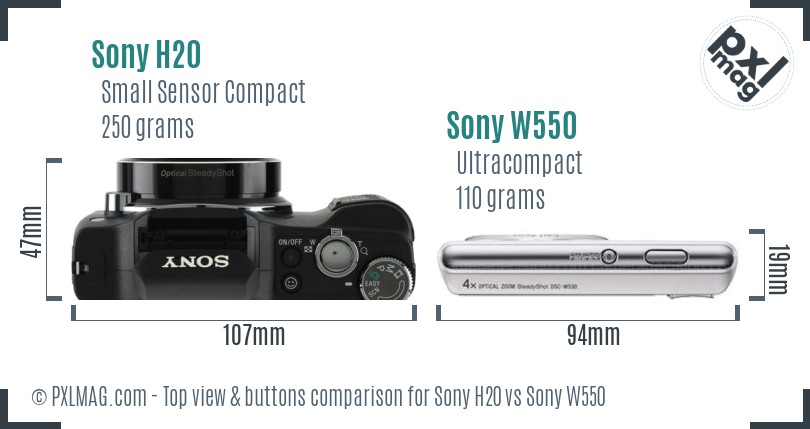 Sony H20 vs Sony W550 top view buttons comparison