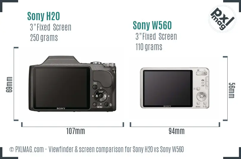 Sony H20 vs Sony W560 Screen and Viewfinder comparison