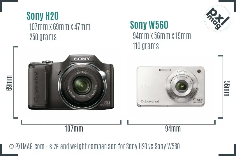 Sony H20 vs Sony W560 size comparison