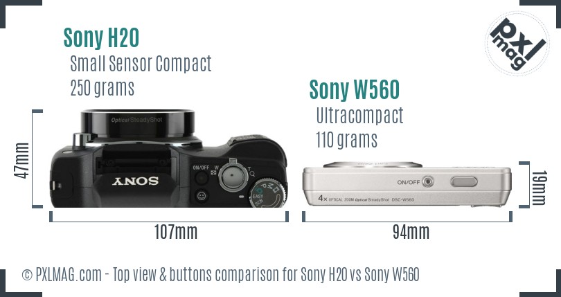 Sony H20 vs Sony W560 top view buttons comparison