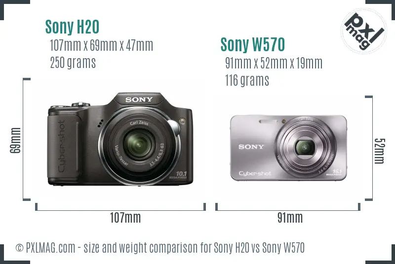 Sony H20 vs Sony W570 size comparison