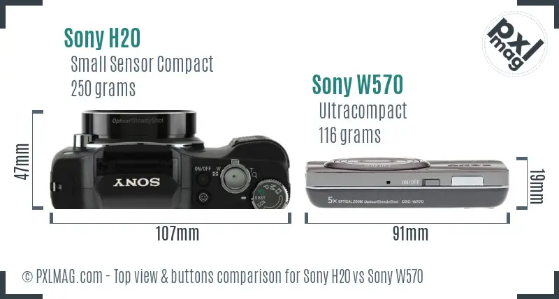 Sony H20 vs Sony W570 top view buttons comparison