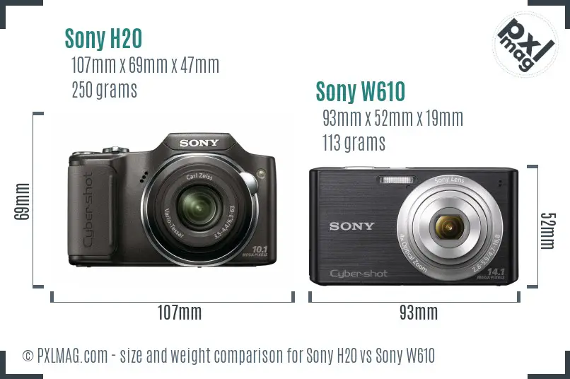 Sony H20 vs Sony W610 size comparison