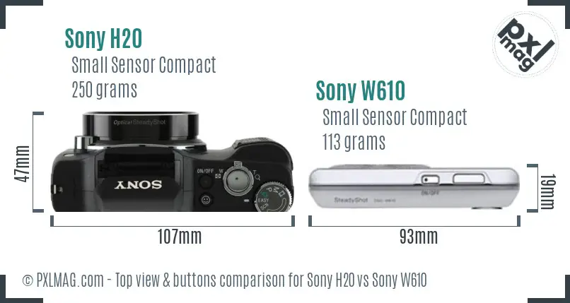 Sony H20 vs Sony W610 top view buttons comparison