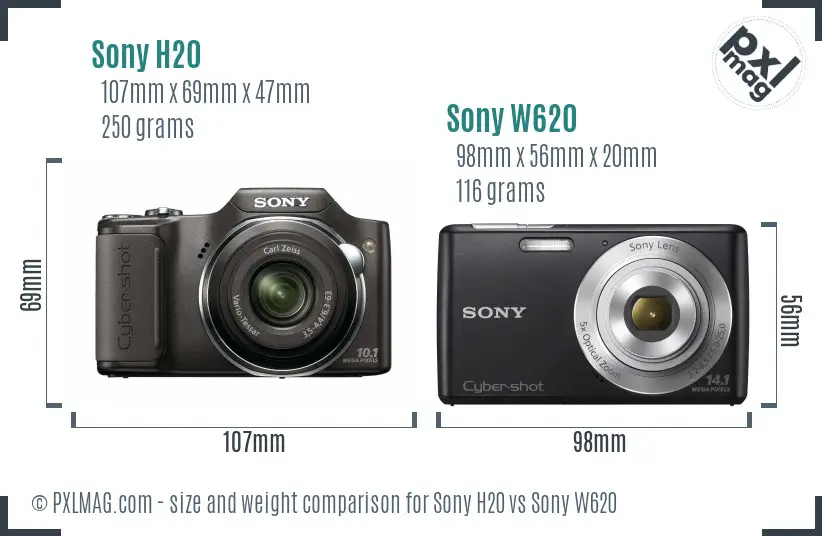Sony H20 vs Sony W620 size comparison