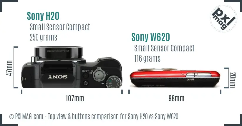 Sony H20 vs Sony W620 top view buttons comparison