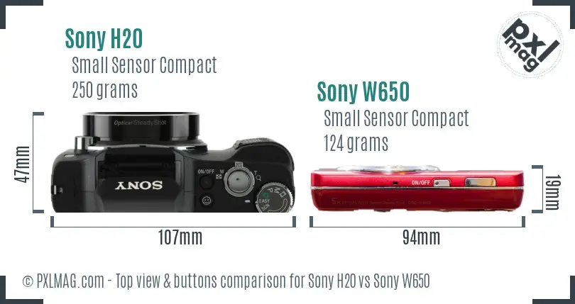 Sony H20 vs Sony W650 top view buttons comparison