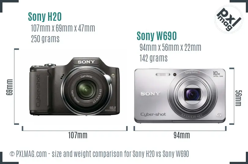 Sony H20 vs Sony W690 size comparison