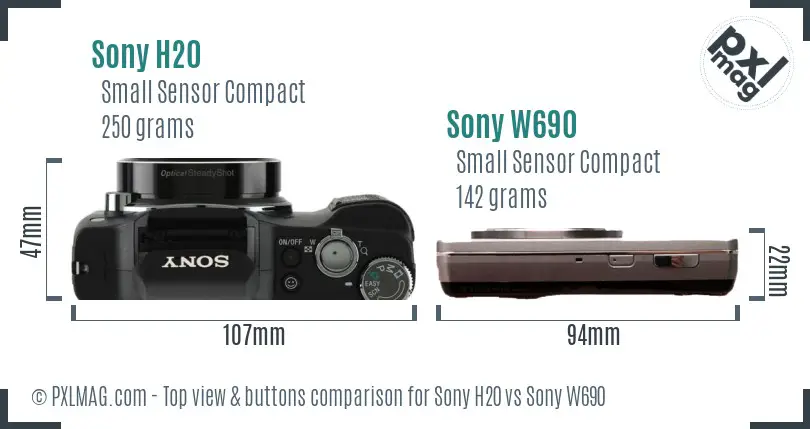 Sony H20 vs Sony W690 top view buttons comparison
