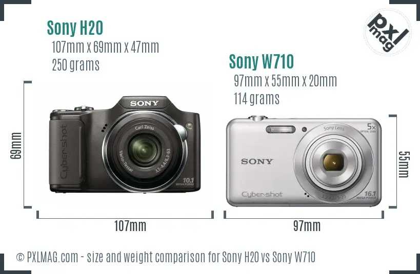 Sony H20 vs Sony W710 size comparison
