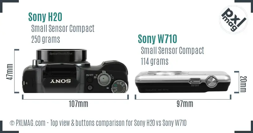 Sony H20 vs Sony W710 top view buttons comparison