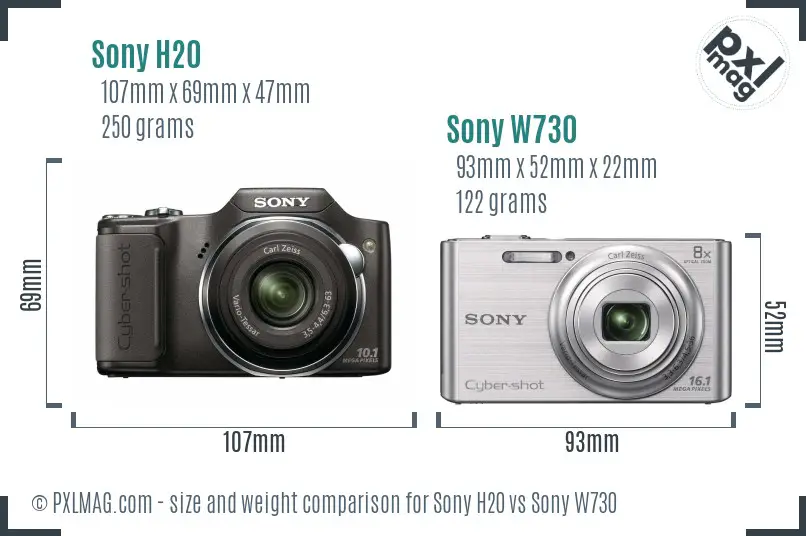 Sony H20 vs Sony W730 size comparison